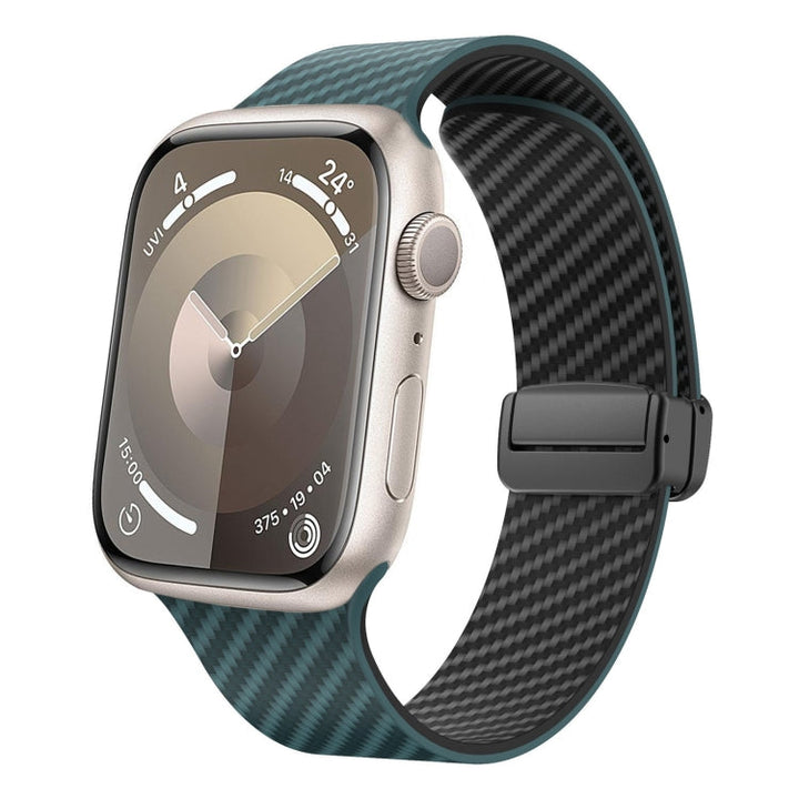 Lisslune | For Apple Watch Series 3 42mm Carbon Fiber Magnetic Black Buckle Watch Band (Dark Green Black)
