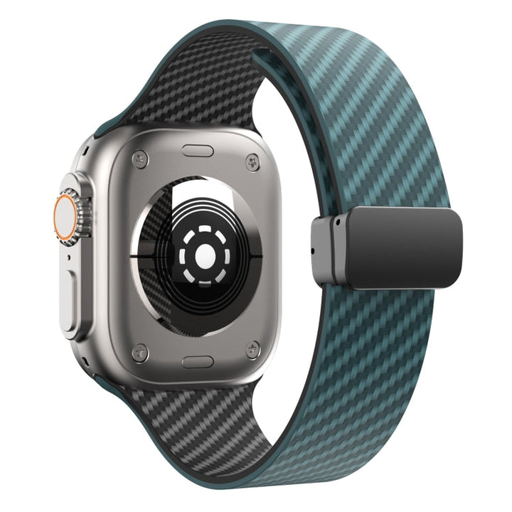 Lisslune | For Apple Watch Series 3 42mm Carbon Fiber Magnetic Black Buckle Watch Band (Dark Green Black)