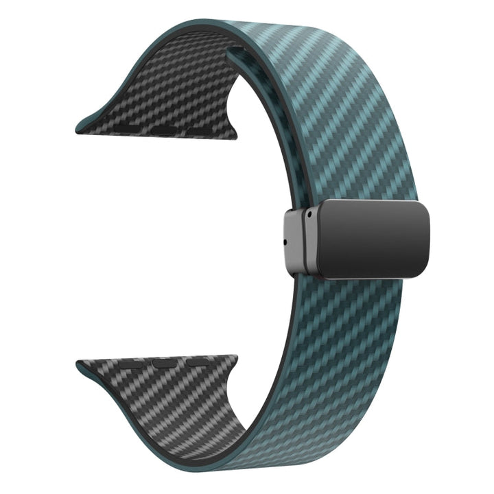 Lisslune | For Apple Watch Series 3 42mm Carbon Fiber Magnetic Black Buckle Watch Band (Dark Green Black)