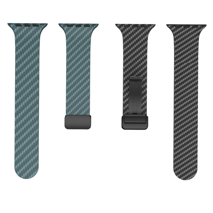 Lisslune | For Apple Watch Series 3 42mm Carbon Fiber Magnetic Black Buckle Watch Band (Dark Green Black)