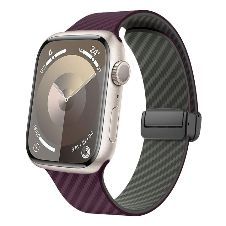 Lisslune | For Apple Watch Series 2 42mm Carbon Fiber Magnetic Black Buckle Watch Band (Purple Green)