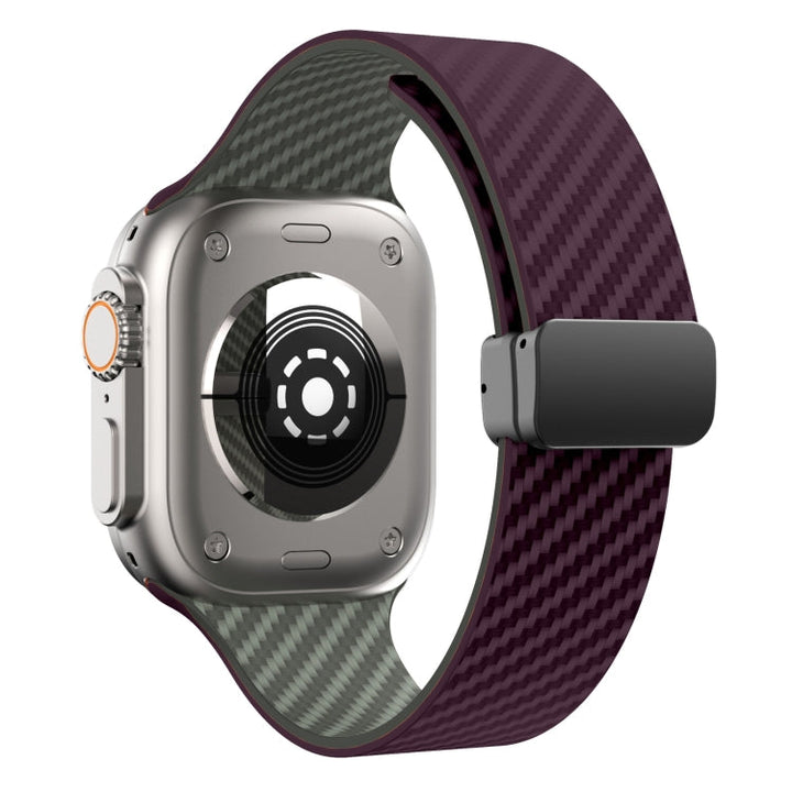 Lisslune | For Apple Watch Series 2 42mm Carbon Fiber Magnetic Black Buckle Watch Band (Purple Green)