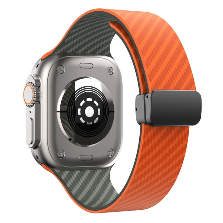 Lisslune | For Apple Watch Series 2 38mm Carbon Fiber Magnetic Black Buckle Watch Band (Orange Grass)