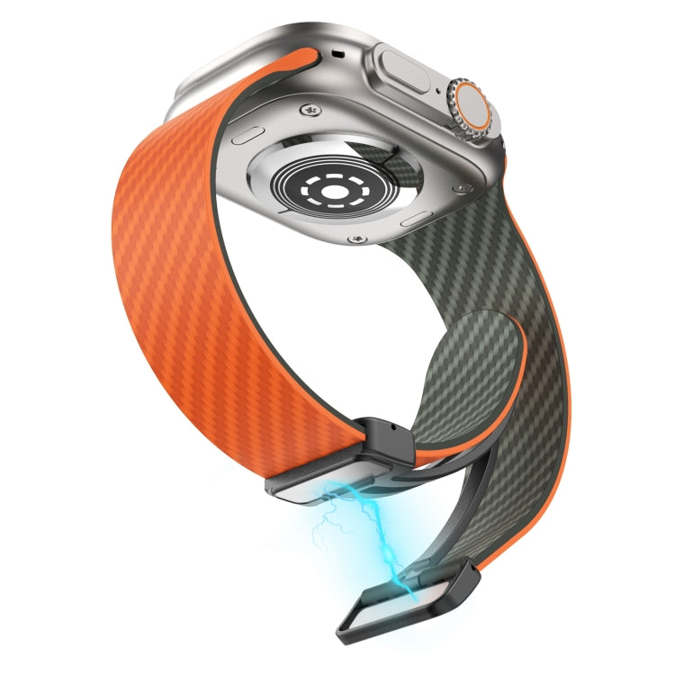 Lisslune | For Apple Watch Series 2 38mm Carbon Fiber Magnetic Black Buckle Watch Band (Orange Grass)