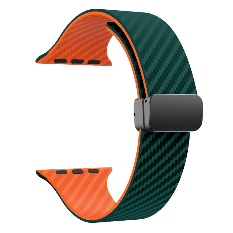Lisslune | For Apple Watch Series 2 38mm Carbon Fiber Magnetic Black Buckle Watch Band (Deep Green Orange)