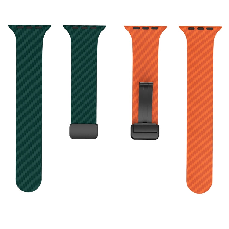 Lisslune | For Apple Watch Series 2 38mm Carbon Fiber Magnetic Black Buckle Watch Band (Deep Green Orange)