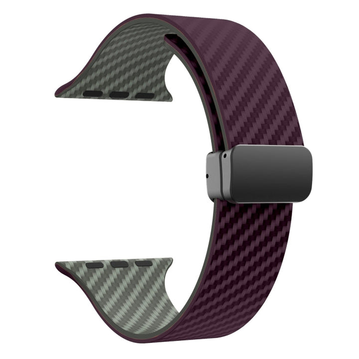 Lisslune | For Apple Watch 42mm Carbon Fiber Magnetic Black Buckle Watch Band (Purple Green)