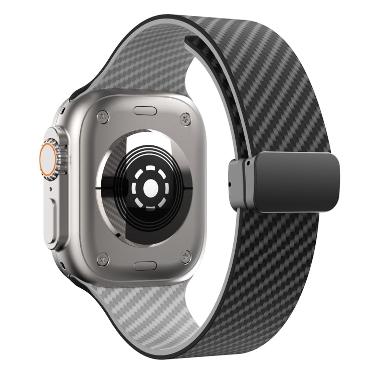 Lisslune | For Apple Watch 42mm Carbon Fiber Magnet Black Buckle Watch Band (Black Gray)