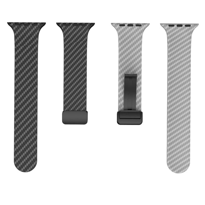 Lisslune | For Apple Watch 42mm Carbon Fiber Magnet Black Buckle Watch Band (Black Gray)