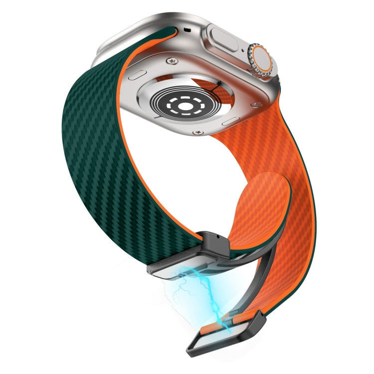 Lisslune | For Apple Watch 42mm Carbon Magnetic Black Buckle Watch Band (Dark Green Orange)