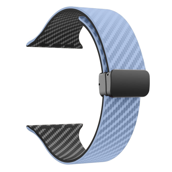 Lisslune | For Apple Watch 42mm Carbon Fiber Magnetic Black Buckle Watch Band (Light Blue Black)