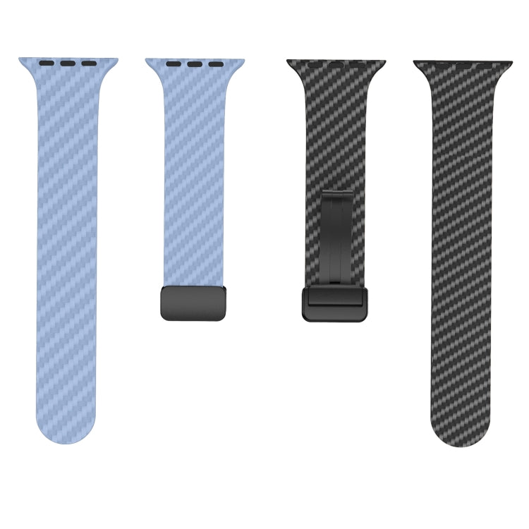 Lisslune | For Apple Watch 42mm Carbon Fiber Magnetic Black Buckle Watch Band (Light Blue Black)