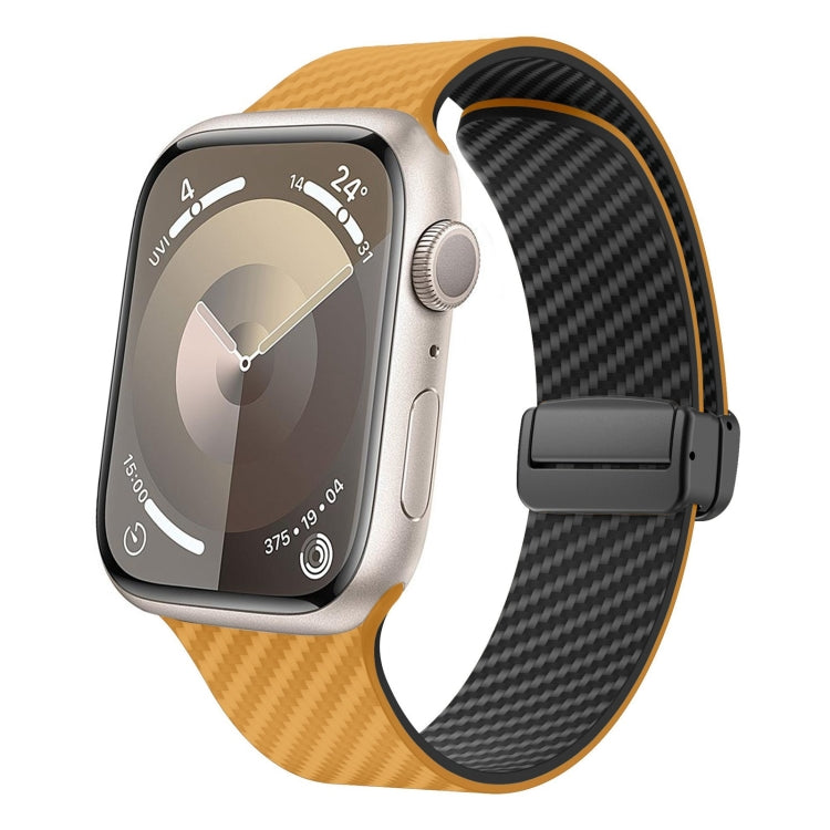 Lisslune | For Apple Watch 42mm Carbon Fiber Magnetic Black Buckle Watchband (Light Brown Black)