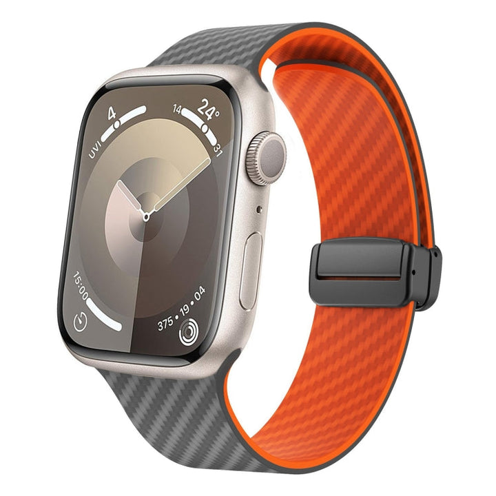 Lisslune | For Apple Watch 42mm Carbon Fiber Magnetic Black Buckle Bracelet (Space Gray Orange)
