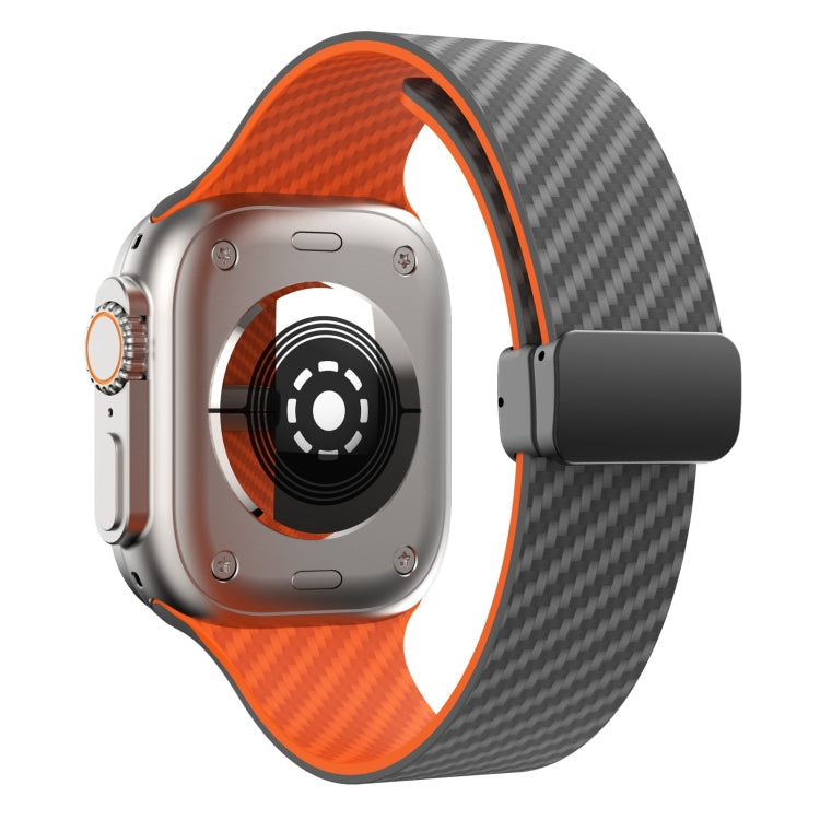 Lisslune | For Apple Watch 42mm Carbon Fiber Magnetic Black Buckle Bracelet (Space Gray Orange)
