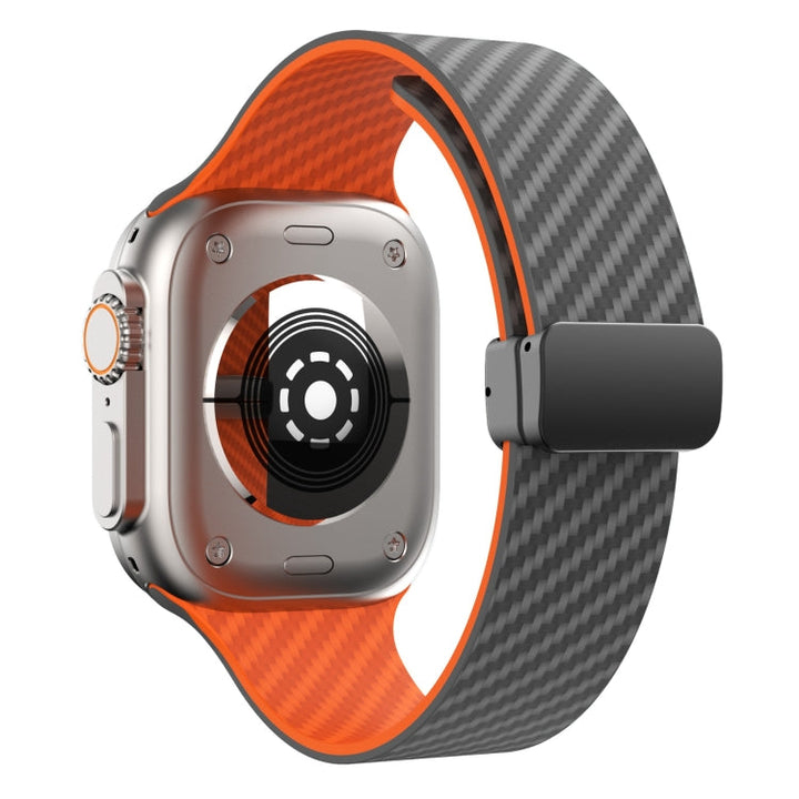 Lisslune | For Apple Watch 42mm Carbon Fiber Magnetic Black Buckle Bracelet (Space Gray Orange)