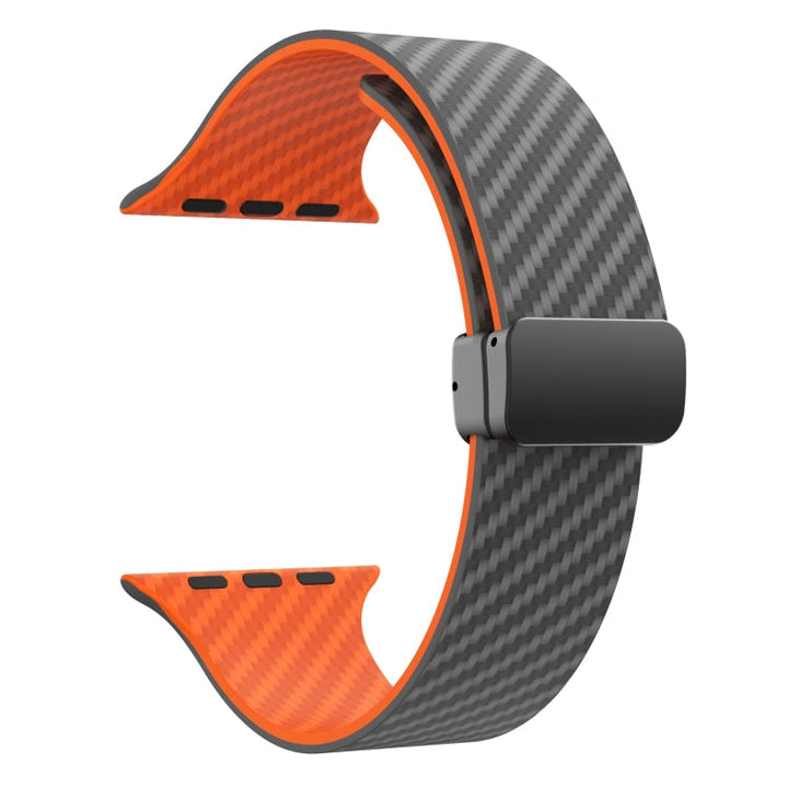 Lisslune | For Apple Watch 42mm Carbon Fiber Magnetic Black Buckle Bracelet (Space Gray Orange)