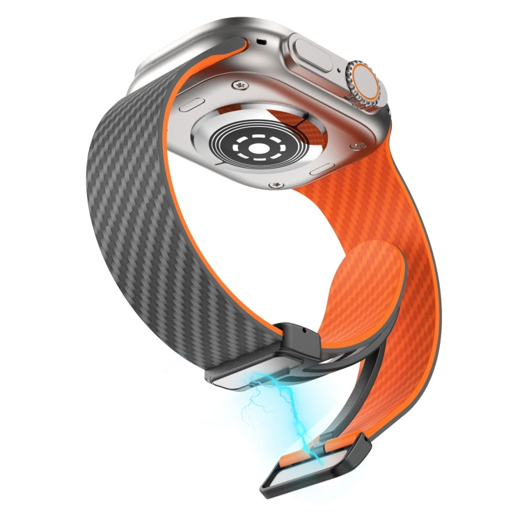 Lisslune | For Apple Watch 42mm Carbon Fiber Magnetic Black Buckle Bracelet (Space Gray Orange)