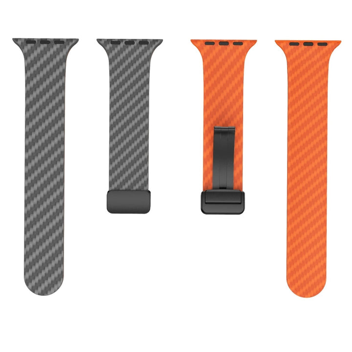 Lisslune | For Apple Watch 42mm Carbon Fiber Magnetic Black Buckle Bracelet (Space Gray Orange)
