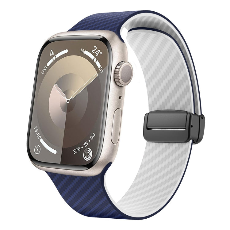 Lisslune | For Apple Watch 38mm Carbon Fiber Magnetic Black Buckle Watch Band (Royal Blue White)