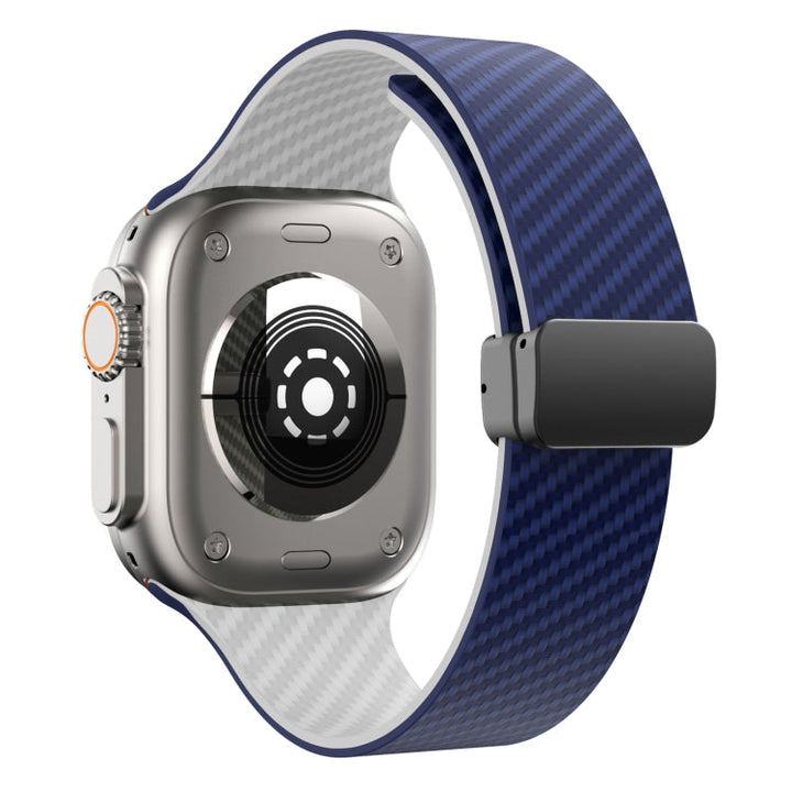 Lisslune | For Apple Watch 38mm Carbon Fiber Magnetic Black Buckle Watch Band (Royal Blue White)