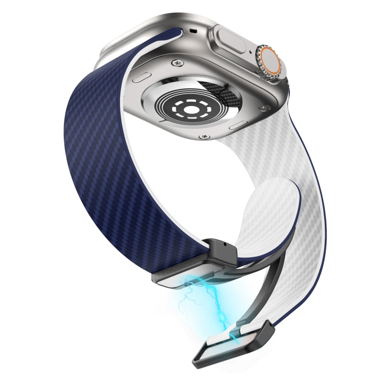 Lisslune | For Apple Watch 38mm Carbon Fiber Magnetic Black Buckle Watch Band (Royal Blue White)