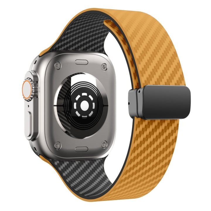 Lisslune | For Apple Watch 38mm Carbon Fiber Magnet Black Buckle Strap (Light Brown Black)