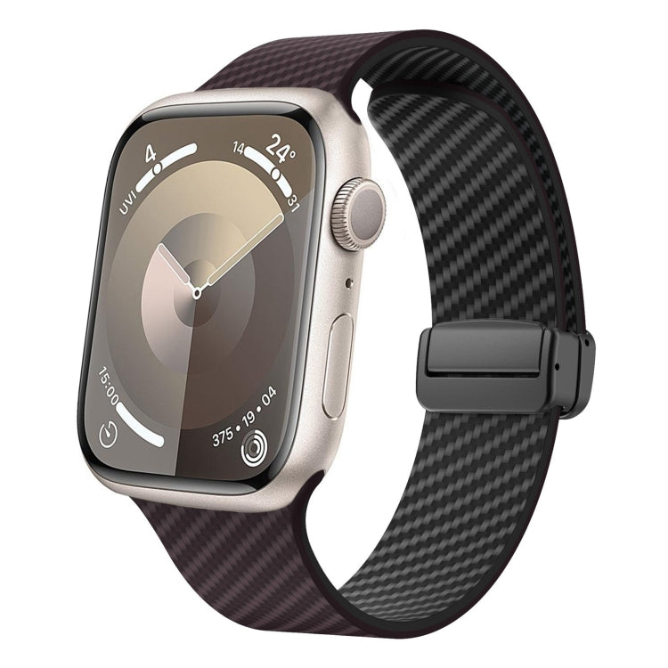 Lisslune | For Apple Watch 38mm Carbon Fiber Magnetic Black Buckle Strap (Dark Brown Black)