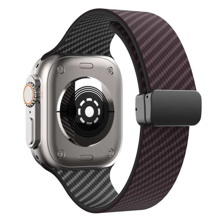 Lisslune | For Apple Watch 38mm Carbon Fiber Magnetic Black Buckle Strap (Dark Brown Black)