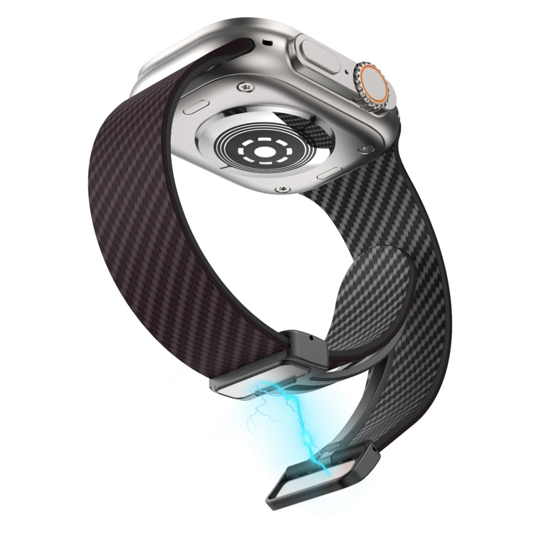 Lisslune | For Apple Watch 38mm Carbon Fiber Magnetic Black Buckle Strap (Dark Brown Black)