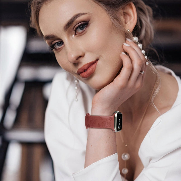 Lisslune | For Apple Watch SE 2023 40mm Butterfly Flower Embossing Silicone Watch Band (Brick Red)