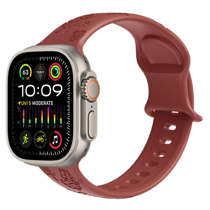 Lisslune | For Apple Watch Ultra 2 49mm Butterfly Flower Imprint Silicone Strap (Brick Red)