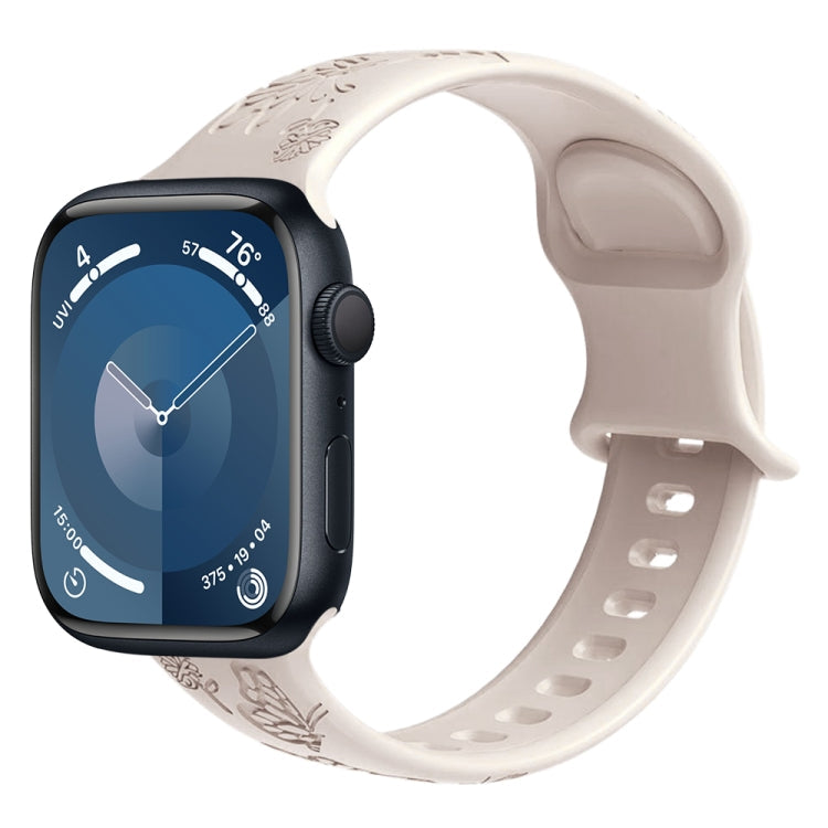 Lisslune | For Apple Watch Series 8 45mm Butterfly Flower Pattern Silicone Watch Band (Starlight)