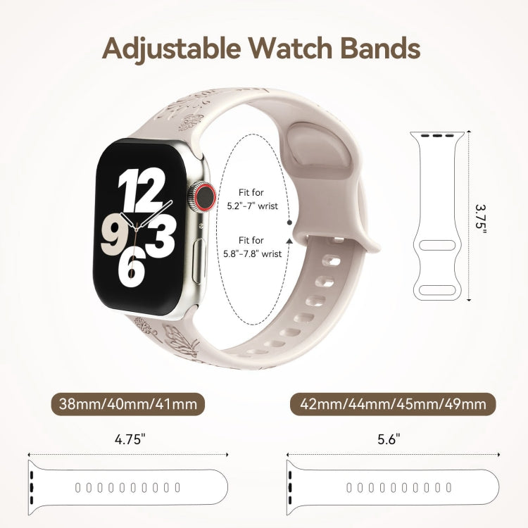 Lisslune | For Apple Watch Series 8 45mm Butterfly Flower Pattern Silicone Watch Band (Starlight)