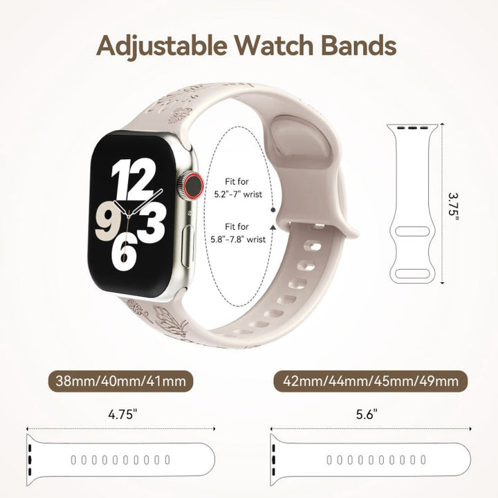Lisslune | For Apple Watch Series 8 45mm Butterfly Flower Pattern Silicone Watch Band (Starlight)