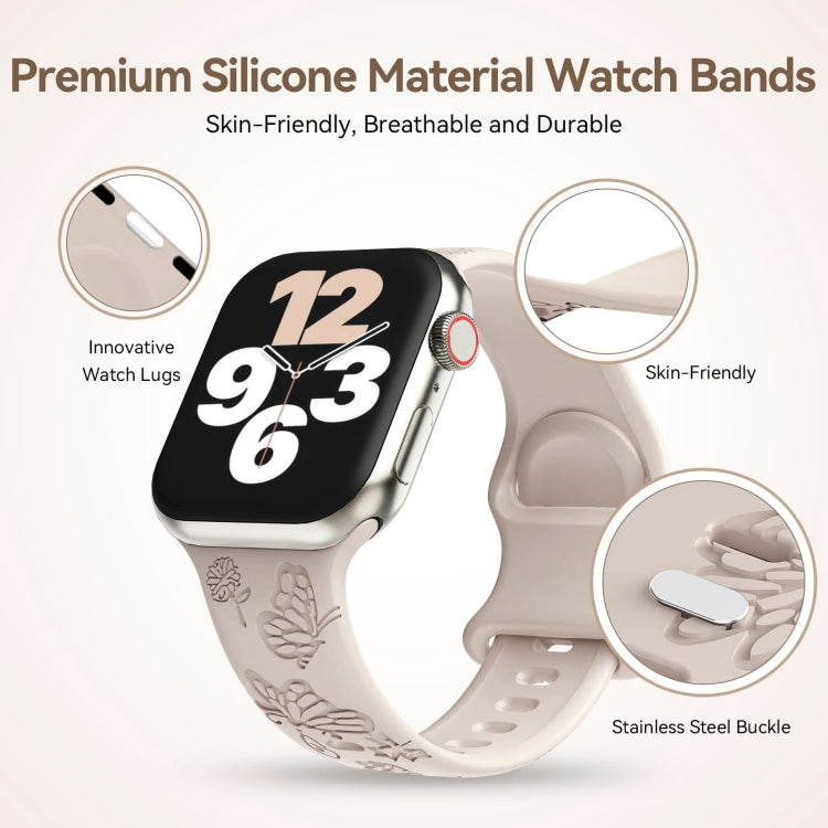 Lisslune | For Apple Watch Series 8 45mm Butterfly Flower Pattern Silicone Watch Band (Starlight)