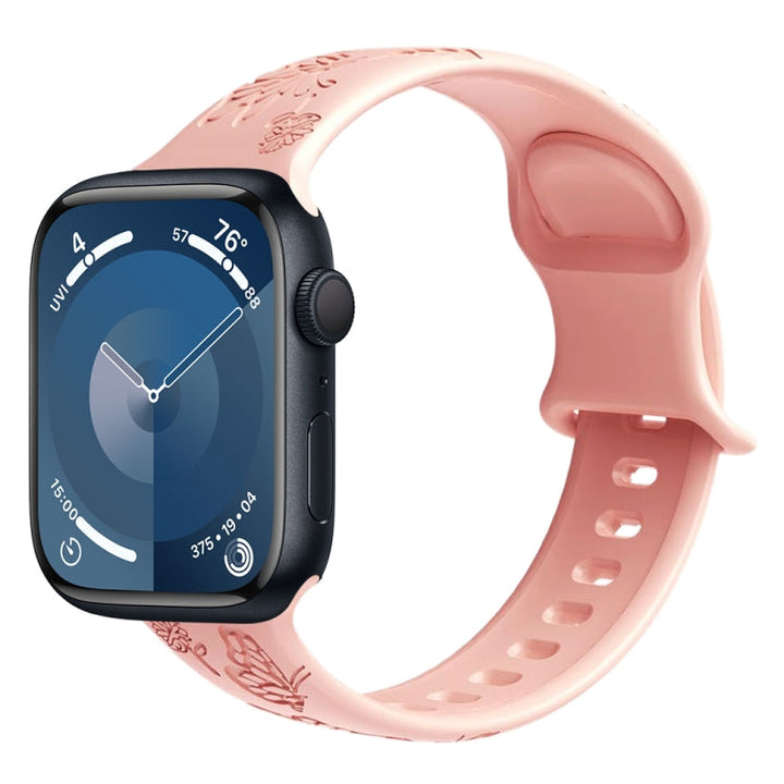 Lisslune | For Apple Watch SE 2022 44mm Butterfly Flower Embossed Silicone Watch Band (Retro Rose)