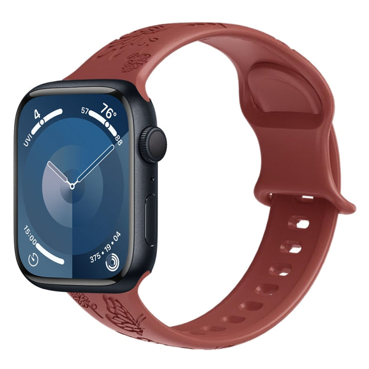 Lisslune | For Apple Watch SE 40mm Butterfly Blossom Embossed Silicone Watch Band (Brick Red)