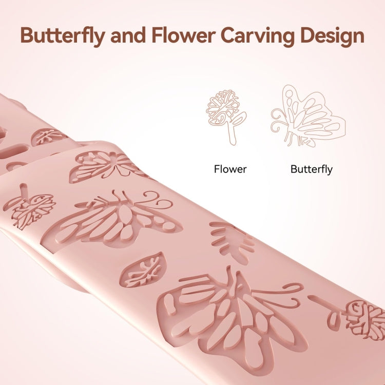 Lisslune | For Apple Watch Series 3 38mm Butterfly Flower Embossed Silicone Watch Strap (Retro Rose)