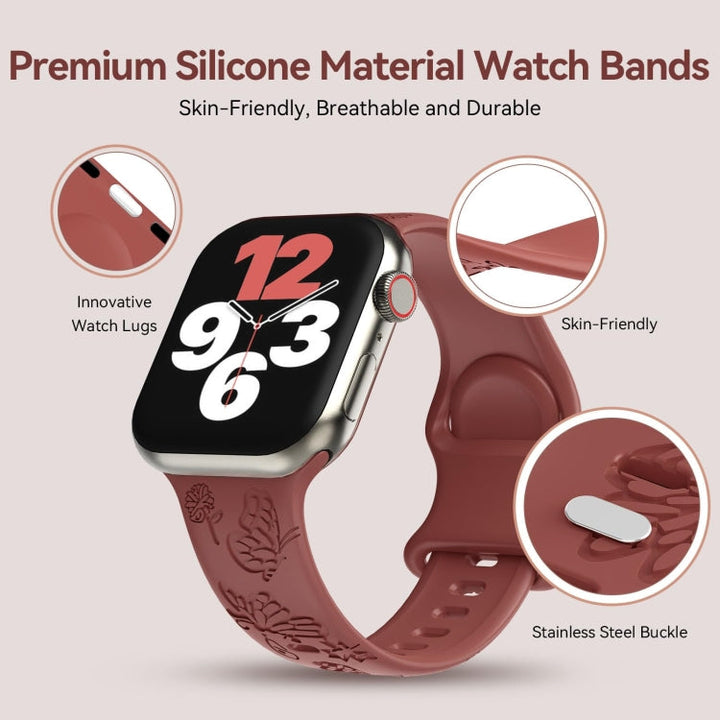 Lisslune | For Apple Watch Series 2 42mm Butterfly Flower embossed silicone watch band (Brick Red)