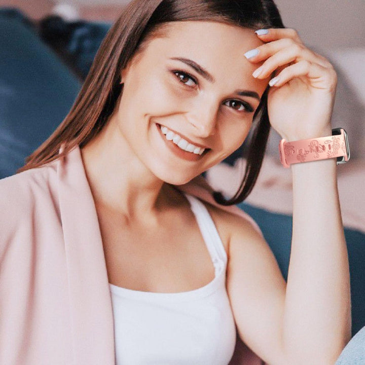 Lisslune | For Apple Watch 42mm Butterfly Flower Embossed Silicone Watch Strap (Retro Rose)
