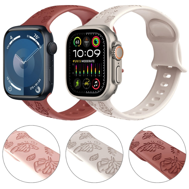 Lisslune | For Apple Watch Series 8 45mm Butterfly Flower Pattern Silicone Watch Band (Starlight)