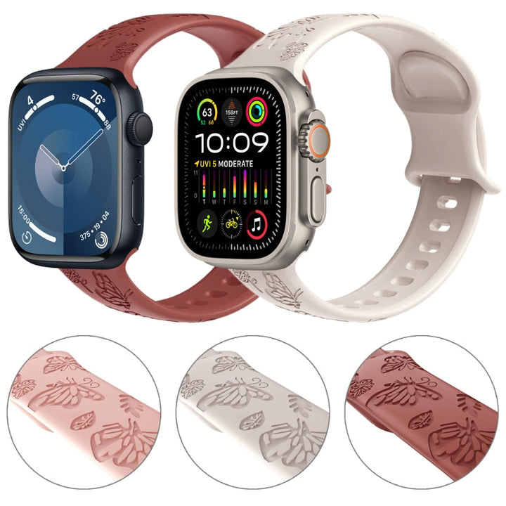 Lisslune | For Apple Watch Series 8 45mm Butterfly Flower Pattern Silicone Watch Band (Starlight)