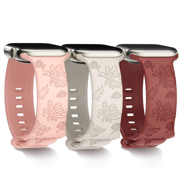 Lisslune | For Apple Watch Series 8 45mm Butterfly Flower Pattern Silicone Watch Band (Starlight)