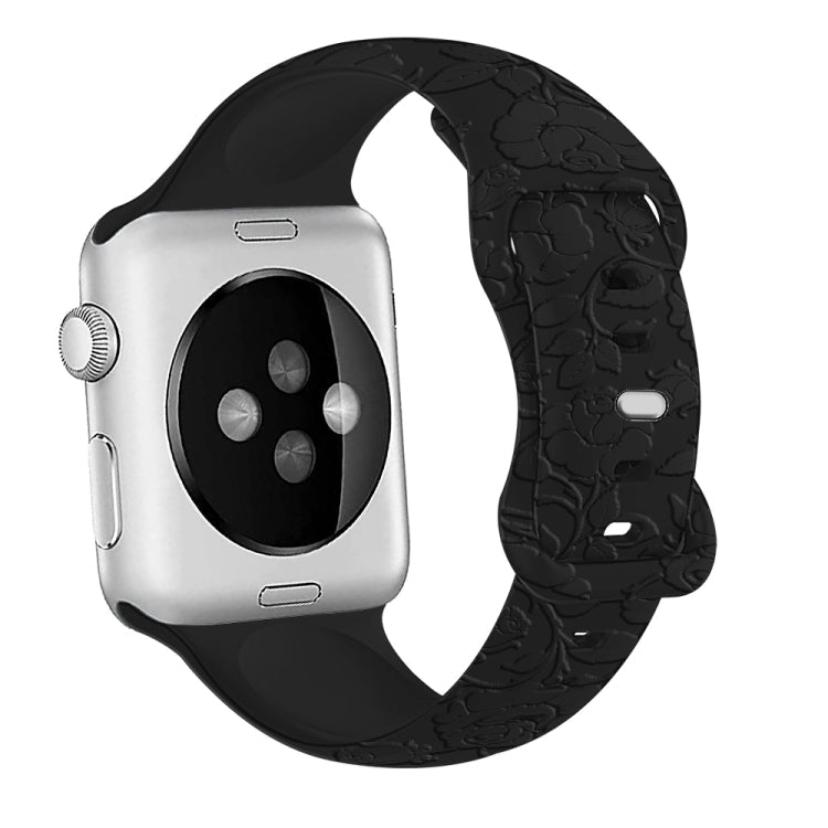 Lisslune | For Apple Watch SE 2023 44mm Rose Embossed Silicone Strap (Black)