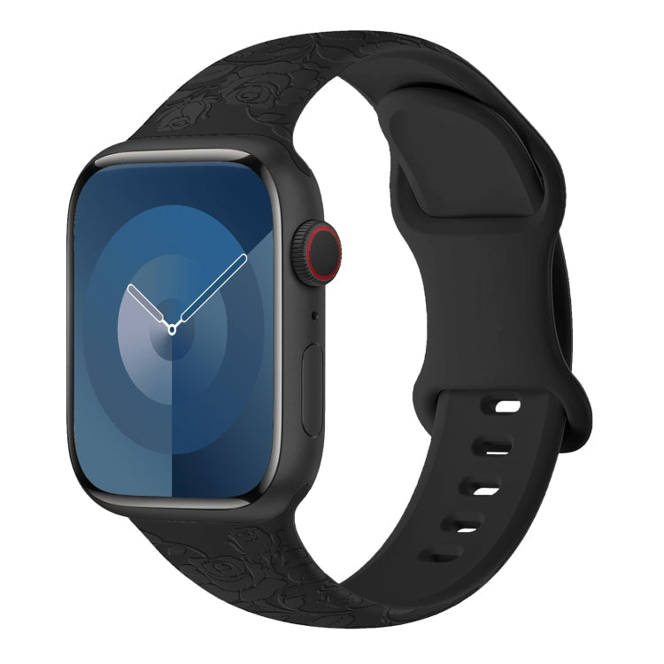 Lisslune | For Apple Watch SE 2023 40mm Rose Imprint Silicone Watch Band (Black)