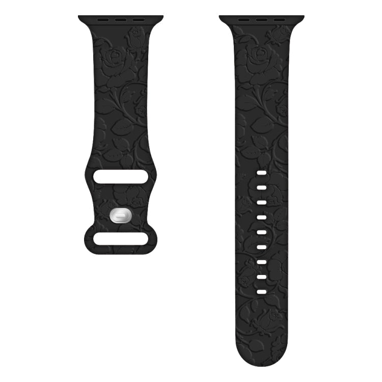 Lisslune | For Apple Watch SE 2023 40mm Rose Imprint Silicone Watch Band (Black)