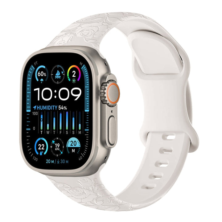 Lisslune | For Apple Watch Ultra 2 49mm Rose Embossed Silicone Watch Band (Starlight)
