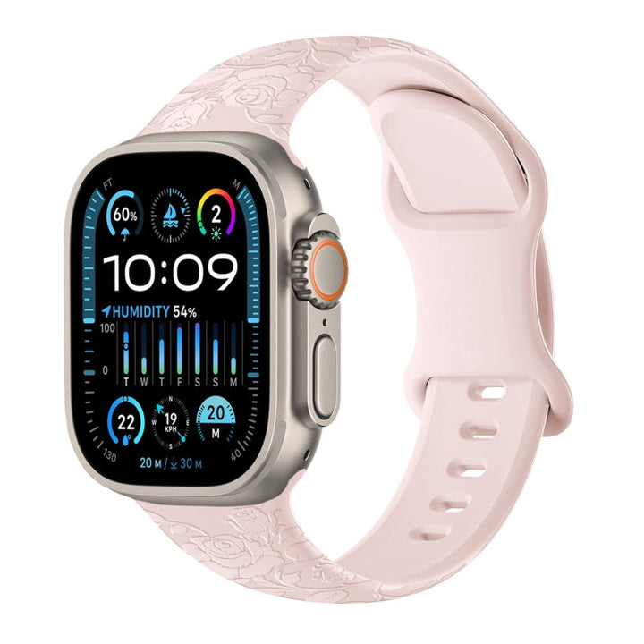 Lisslune | For Apple Watch Ultra 49mm Rose Embossed Silicone Watch Band (Pink)