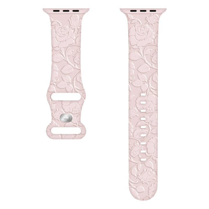 Lisslune | For Apple Watch Ultra 49mm Rose Embossed Silicone Watch Band (Pink)